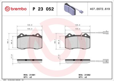 Комплект тормозных колодок, дисковый тормоз BREMBO P 23 052