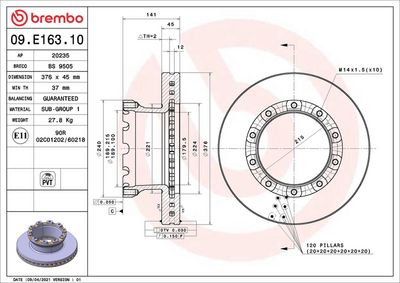 Bremžu diski BREMBO 09.E163.10