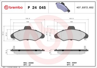 Bremžu uzliku kompl., Disku bremzes BREMBO P 24 045