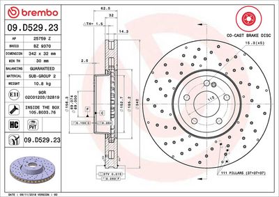 Тормозной диск BREMBO 09.D529.23