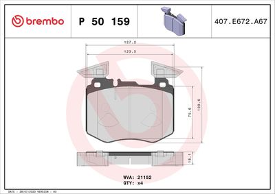 Комплект тормозных колодок, дисковый тормоз BREMBO P 50 159