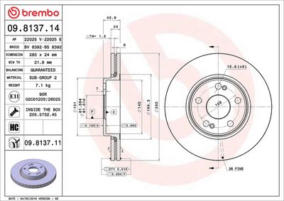 Тормозной диск BREMBO 09.8137.11
