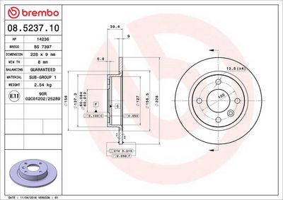 Тормозной диск BREMBO 08.5237.10