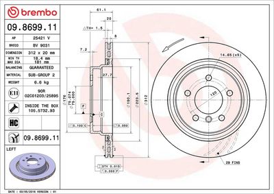 Тормозной диск BREMBO 09.8699.11