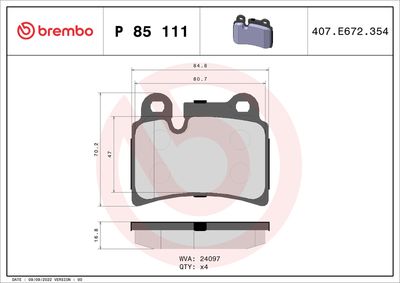Комплект тормозных колодок, дисковый тормоз BREMBO P 85 111