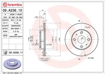 Тормозной диск BREMBO 09.A236.11