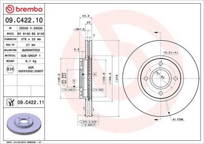 Тормозной диск BREMBO 09.C422.11