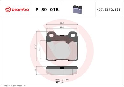 Комплект тормозных колодок, дисковый тормоз BREMBO P 59 018