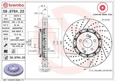 Тормозной диск BREMBO 09.9764.23
