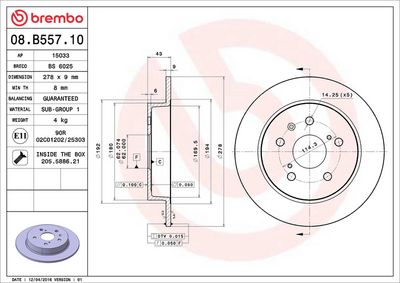 Bremžu diski BREMBO 08.B557.10