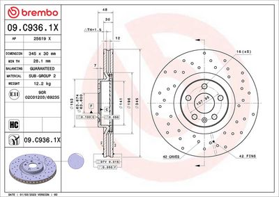 Тормозной диск BREMBO 09.C936.1X