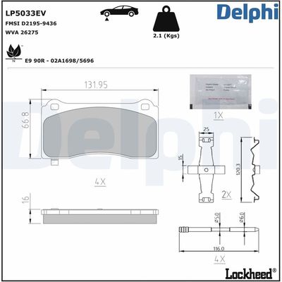 Комплект тормозных колодок, дисковый тормоз DELPHI LP5033EV