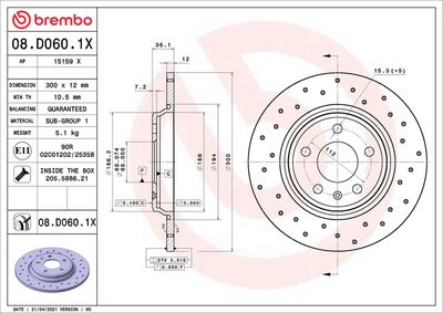 Тормозной диск BREMBO 08.D060.1X