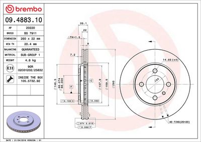 Тормозной диск BREMBO 09.4883.10