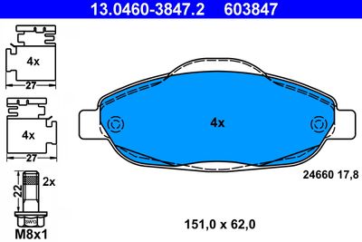 Bremžu uzliku kompl., Disku bremzes ATE 13.0460-3847.2