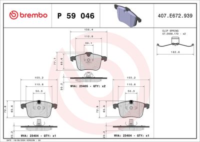 Bremžu uzliku kompl., Disku bremzes BREMBO P 59 046
