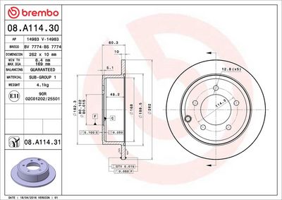 Тормозной диск BREMBO 08.A114.31