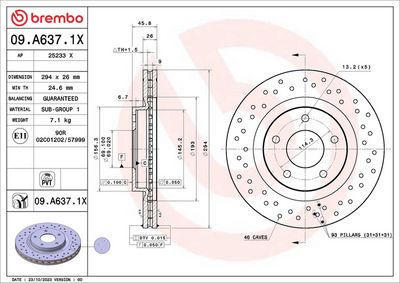 Тормозной диск BREMBO 09.A637.1X