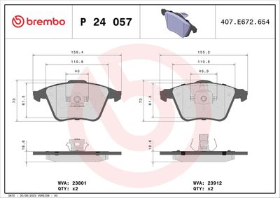 Bremžu uzliku kompl., Disku bremzes BREMBO P 24 057