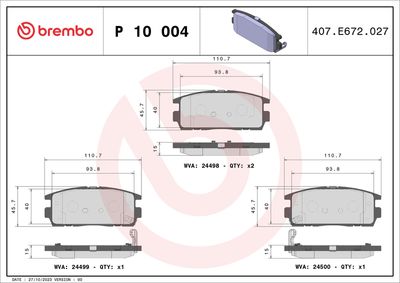 Комплект тормозных колодок, дисковый тормоз BREMBO P 10 004