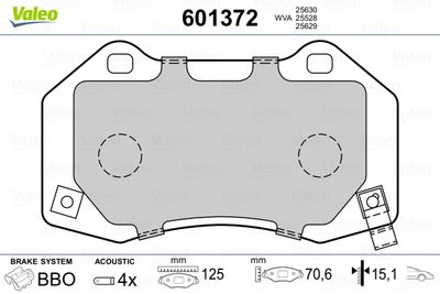 Bremžu uzliku kompl., Disku bremzes VALEO 601372