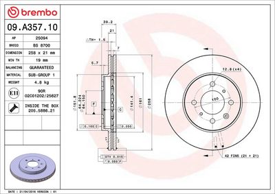 Тормозной диск BREMBO 09.A357.10