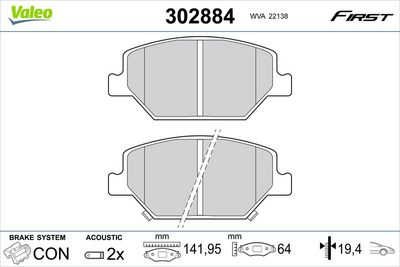 Комплект тормозных колодок, дисковый тормоз VALEO 302884
