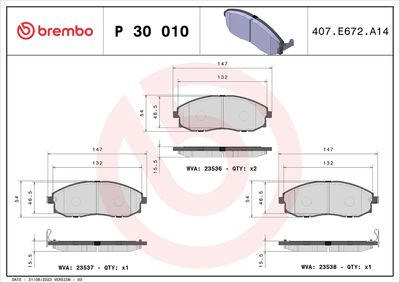 Bremžu uzliku kompl., Disku bremzes BREMBO P 30 010