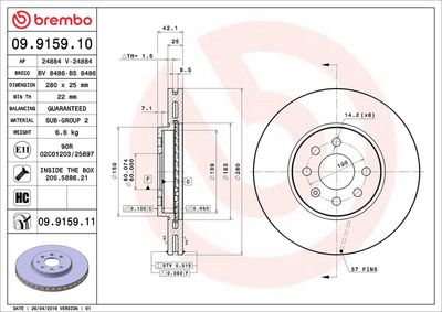 Тормозной диск BREMBO 09.9159.11