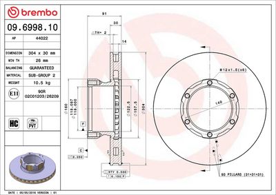 Bremžu diski BREMBO 09.6998.10