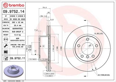 Тормозной диск BREMBO 09.9752.11