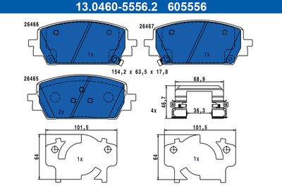 Bremžu uzliku kompl., Disku bremzes ATE 13.0460-5556.2