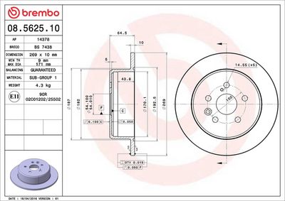 Тормозной диск BREMBO 08.5625.10