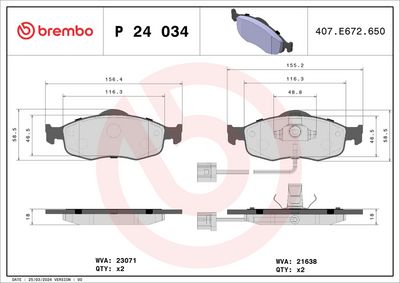 Комплект тормозных колодок, дисковый тормоз BREMBO P 24 034