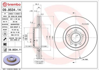 Тормозной диск BREMBO 09.9534.14
