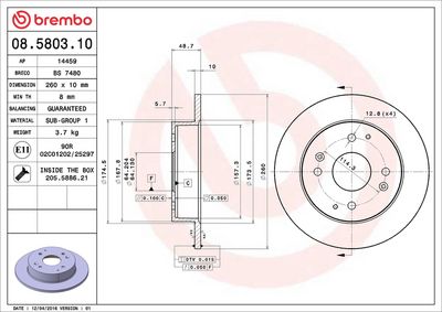 Тормозной диск BREMBO 08.5803.10