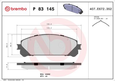 Bremžu uzliku kompl., Disku bremzes BREMBO P 83 145