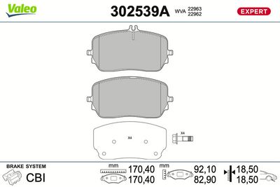 Bremžu uzliku kompl., Disku bremzes VALEO 302539A