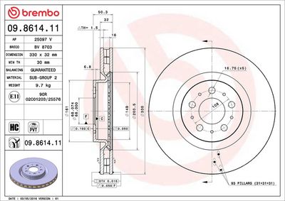 Тормозной диск BREMBO 09.8614.11