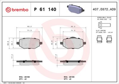 Bremžu uzliku kompl., Disku bremzes BREMBO P 61 140