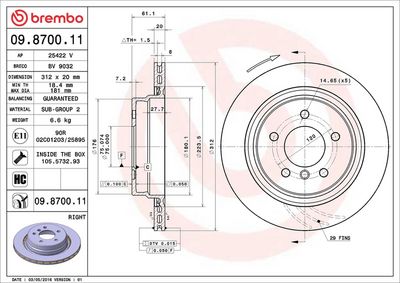 Тормозной диск BREMBO 09.8700.11