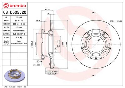 Тормозной диск BREMBO 08.D505.20
