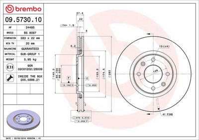 Тормозной диск BREMBO 09.5730.10