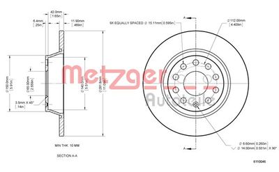 Тормозной диск METZGER 6110046