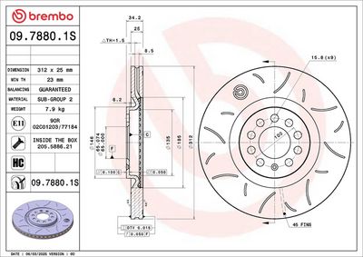 Тормозной диск BREMBO 09.7880.1S