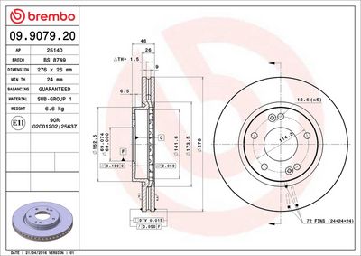 Тормозной диск BREMBO 09.9079.20
