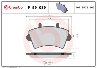 Комплект тормозных колодок, дисковый тормоз BREMBO P 59 039