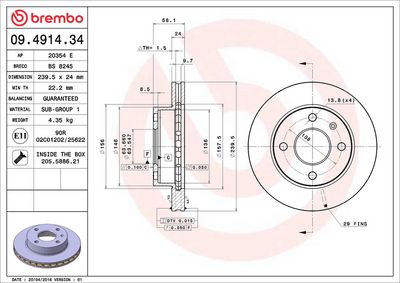 Тормозной диск BREMBO 09.4914.34