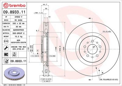 Тормозной диск BREMBO 09.8933.11
