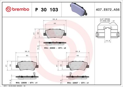 Комплект тормозных колодок, дисковый тормоз BREMBO P 30 103